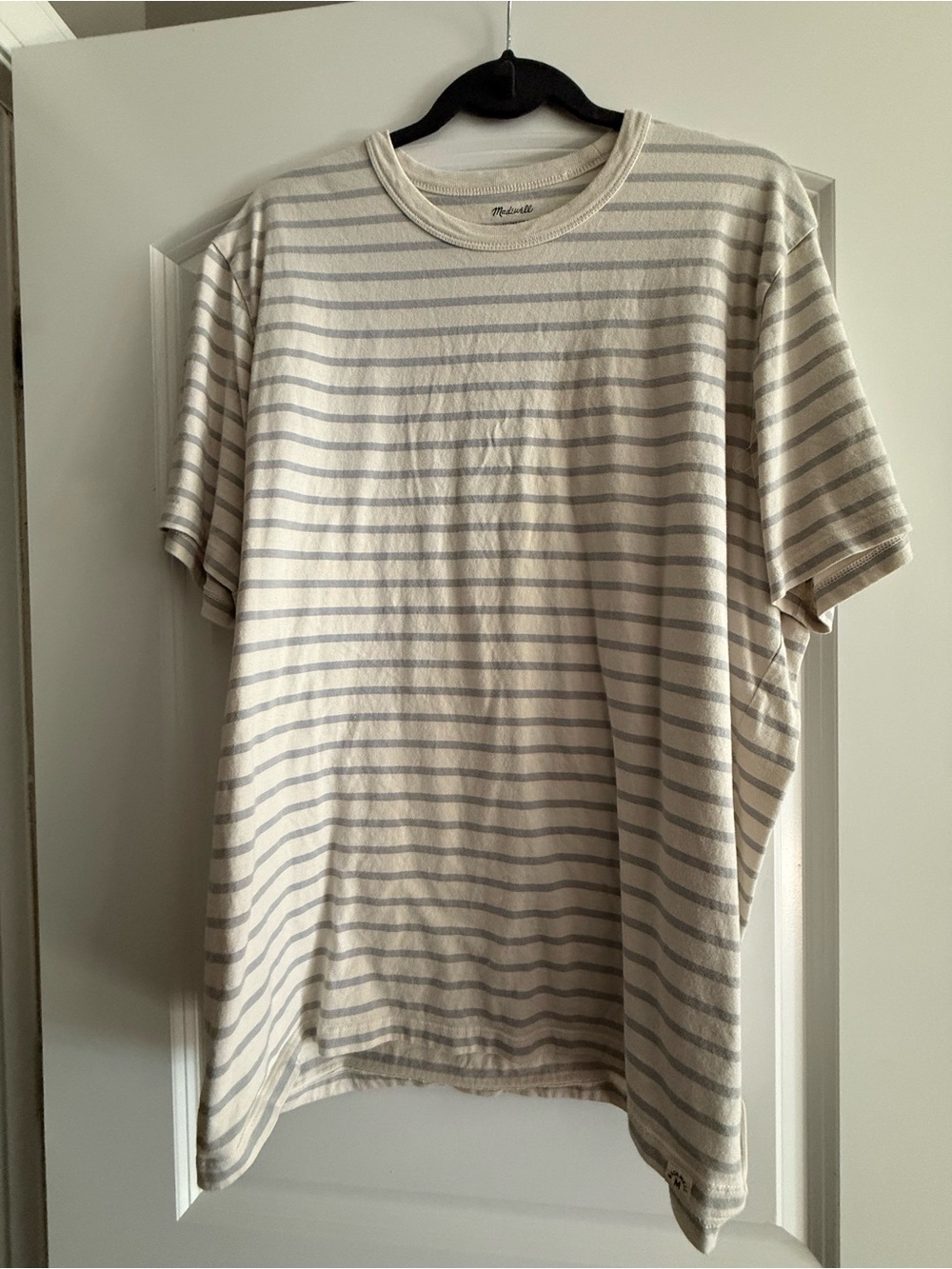 Madewell Allday Tee XL Cream Light Blue Striped 100% Cotton T-Shirt